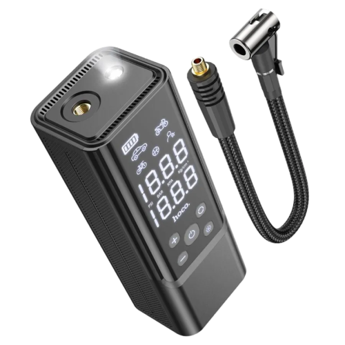 Компрессор автомобильный Hoco ZP7 + PowerBank 5000mAh, с фонариком, черный