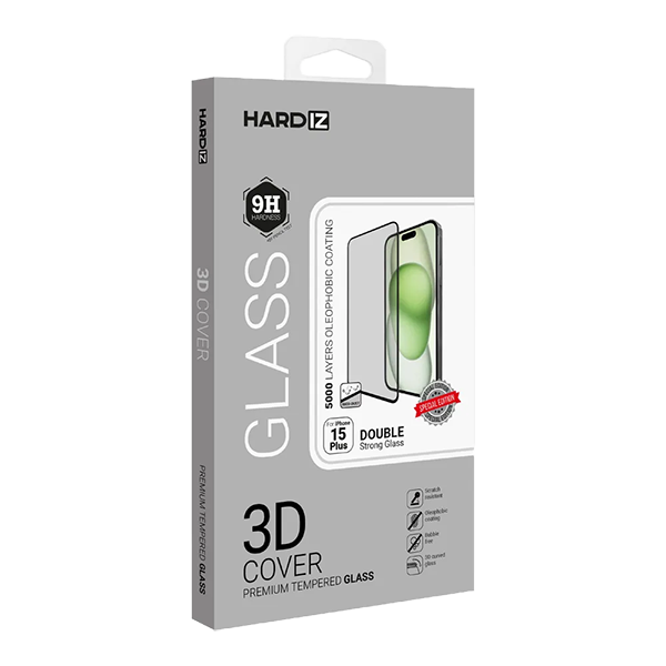 Стекло защитное для Apple iPhone 15 Plus Hardiz Full Screen Cover (3D) черное