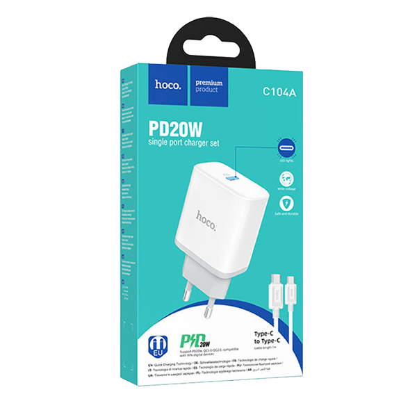 Сетевое зарядное устройство Hoco C104A 20W PD + QC3.0 White