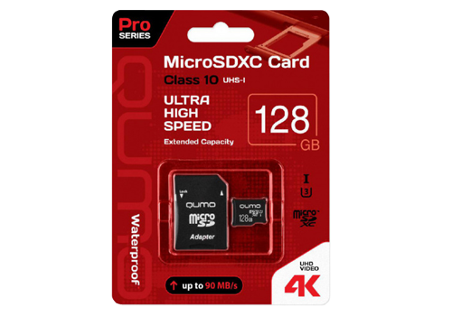 MicroSDXC 128GB QUMO UHS-I U3 Pro с адаптером SD