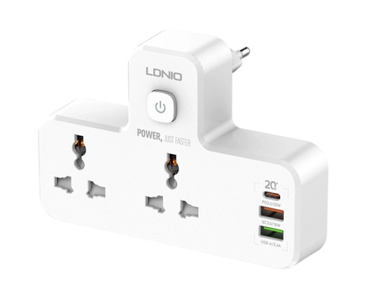 Сетевой фильтр LDNIO SC2311, 2 розетки, 2 USB, 1 PD White