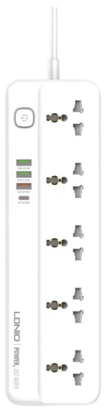 Сетевой фильтр LDNIO SC5415 Fast Charging Power Strip 2500W, 5 розеток, 4 USB, 2м White