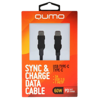 Кабель Qumo Type-C на Type-C, силиконовый, 1м, 3A, 60W, PD (черный)