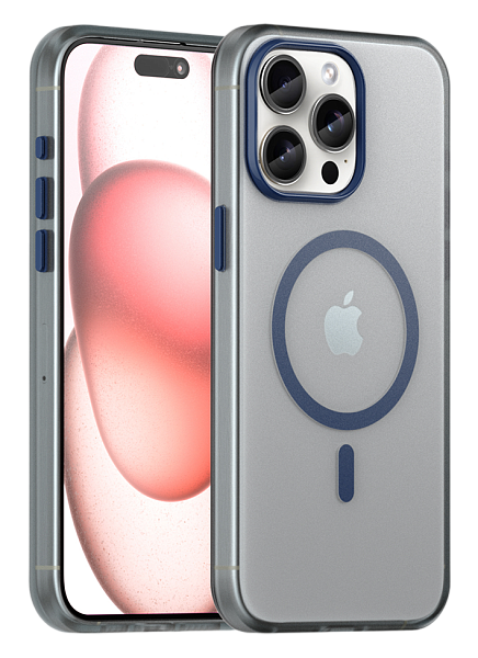 Чехол Caseport Frosted Magnetic для iPhone 15 Pro, мягкий усиленный с MagSafe, темно-синий
