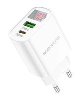 Сетевое зарядное устройство Borofone BA78A Golden grid dual-port PD20W+QC3.0 White