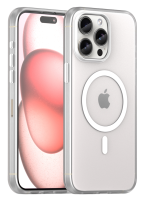 Чехол Caseport Frosted Magnetic для iPhone 15 Pro, мягкий усиленный с MagSafe, прозрачный белый