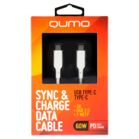 Кабель Qumo Type-C на Type-C, силиконовый, 1м, 3A, 60W, PD (белый)