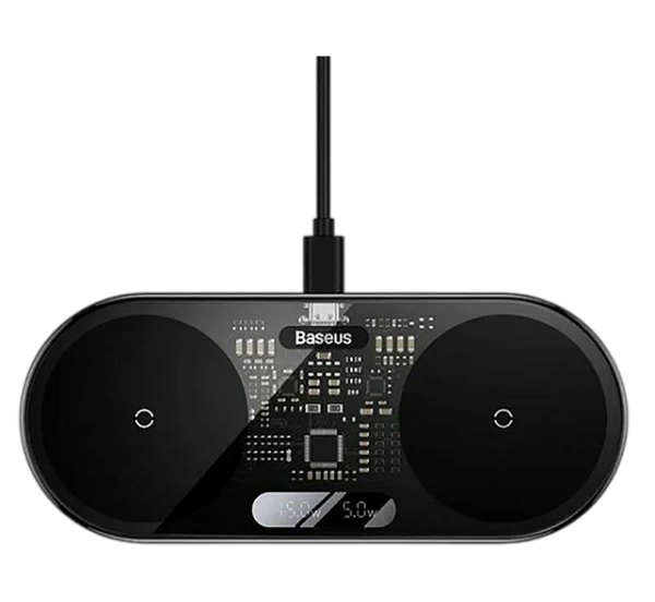 Беспроводное зарядное устройство Baseus Digital LED Display 2in1 Wireless  20W (WXSX010101) Black