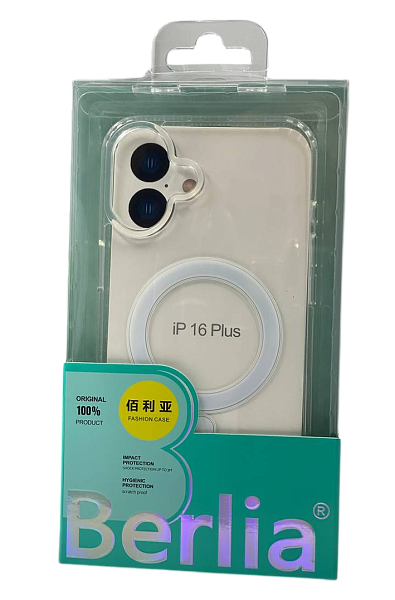 Чехол для iPhone 16 Plus Berlia прозрачный с MagSafe
