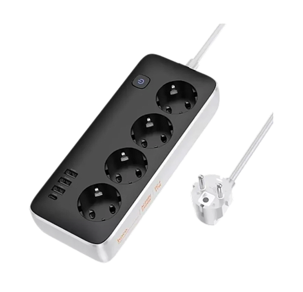 Сетевой фильтр HOCO AC21 3*USB-A, 1*USB-C, 4*розетки, 3 метра Black