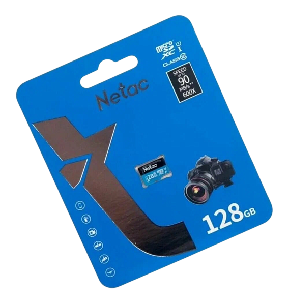 Карта памяти 128 Гб MicroSD Netac P500 Standard U1/Class 10 (90 Mb/s) + SD адаптер