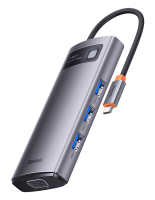 Хаб Baseus Metal Gleam Series 7-in-1 Type-C HUB Gray, PD, 3xUSB3.0, HDMI, VGA, RJ45 (WKWG040013)
