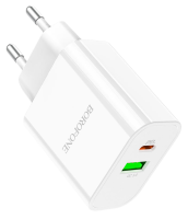 Сетевое зарядное устройство BOROFONE BA55A Crown Speed 1xUSB QC3.0, 3A, 1хUSB-C PD, 20W (белый)