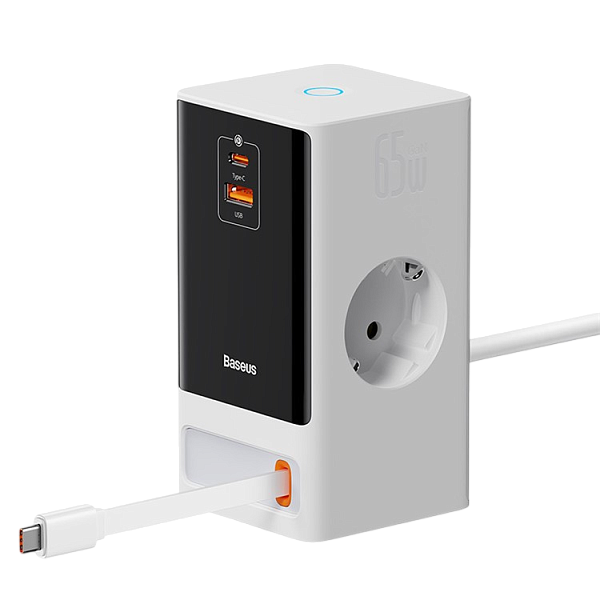 СЗУ Baseus PowerCombo Digital PowerStrip 65W (2AC+1U+1C+Retractable-C) 1,5м, (PSLR000602) белый