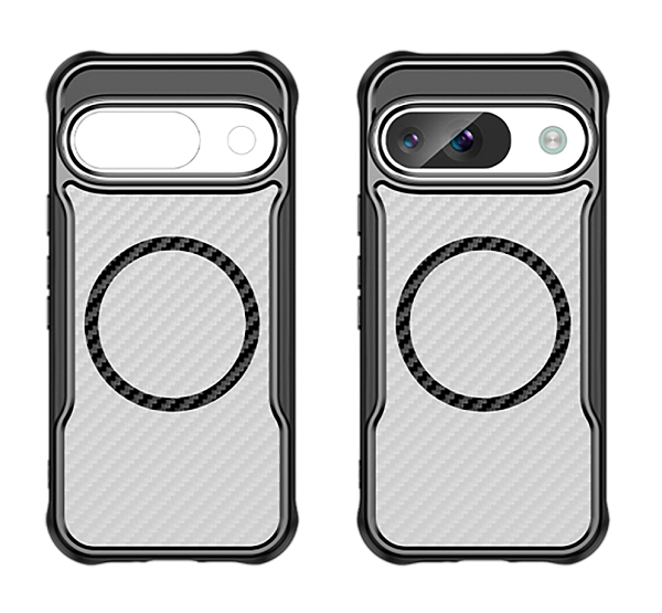 Чехол с MagSafe для Google Pixel 9 Caseport, прозрачная крышка с карбоновой текстурой, черный