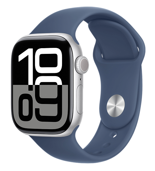 Apple Watch Series 10 GPS 46mm Aluminium Case with Silver/Denim Sport Band M/L (MWWM3)