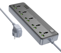 Сетевой фильтр Borofone BAC4A, 1.5 м, 5V, 2,4A, 5 розеток, 3хUSB, Type-C, с выключателем Black