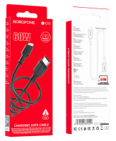 Кабель BOROFONE BX70 Type-C to Type-C, 3A, PD60W, 1м, PVC черный
