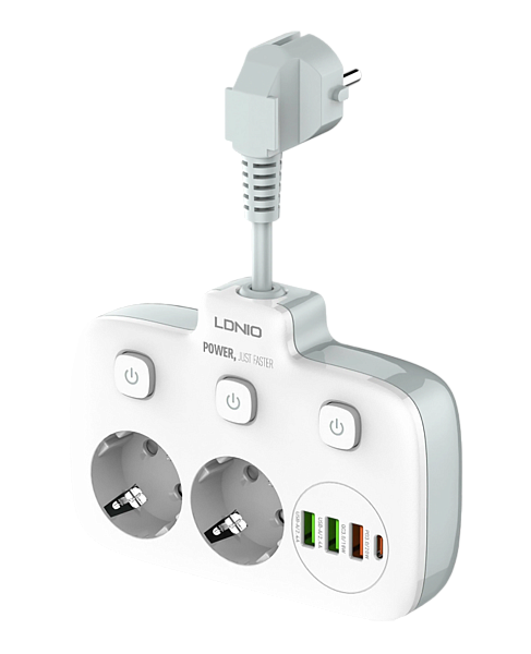 Сетевой фильтр LDNIO SE2435 Extension Lead with USB - 2 розетки, 2 USB, 1PD, QC3.0 White
