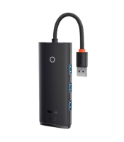 Хаб Baseus Lite Series 4-Port USB-A HUB Adapter, 4xUSB 3.0, 25cm (WKQX030001) Black