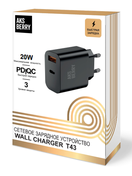 Сетевое зарядное устройство Aksberry T43 20W PD + QC3.0 (черный)