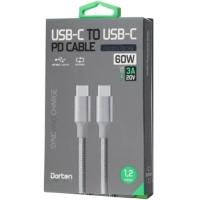 Кабель Dorten USB-C to USB-C 60W PD Metallic Series 1.2m Silver