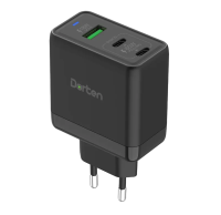 Сетевое зарядное устройство Dorten 3-Port USB Smart ID 65W GaN Power Adapter PD3.0/PPS+QC3.0 Black