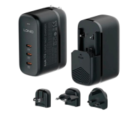 СЗУ LDNIO Q367 - 65W GaN Super Fast Charger 3 USB-C port PD со сменными вилками EU/UK/US, Black