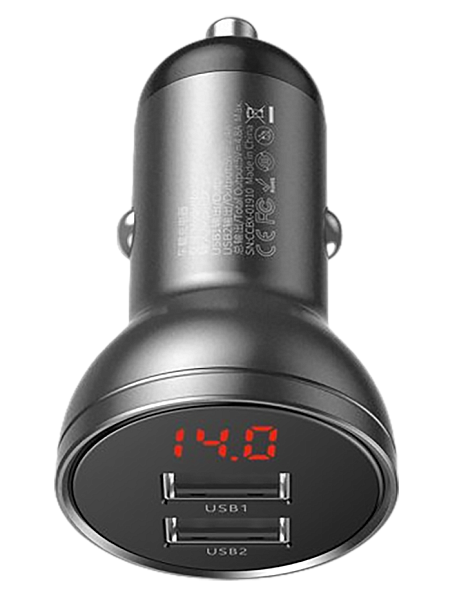 АЗУ Baseus Digital Display Dual USB 4.8A 24W Car Charger (CCBX-0G) Серый