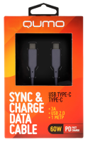 Кабель Qumo Type-C на Type-C, силиконовый, 1м, 3A, 60W, PD (серый)