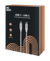 Кабель Aksberry X161 Spring USB C - USB C, 100W, 1м. в металлической оплетке (серебристый)