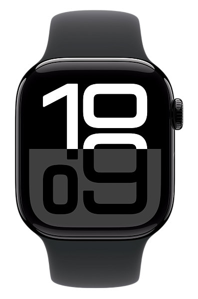 Apple Watch Series 10 GPS 42mm Aluminium Case with Jet Black/Black Sport Band S/M (MWWE3)