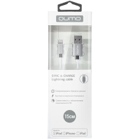 Кабель Qumo MFI С48 USB - Lightning  0,15м, 5В, 2,4A, 12Вт опл. нейлон, серебро